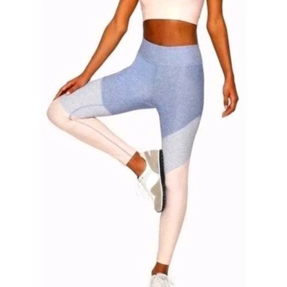 Outdoor Voices Springs 7/8 Leggings Tri Color Pink Gray Blue Small Athletic Yoga